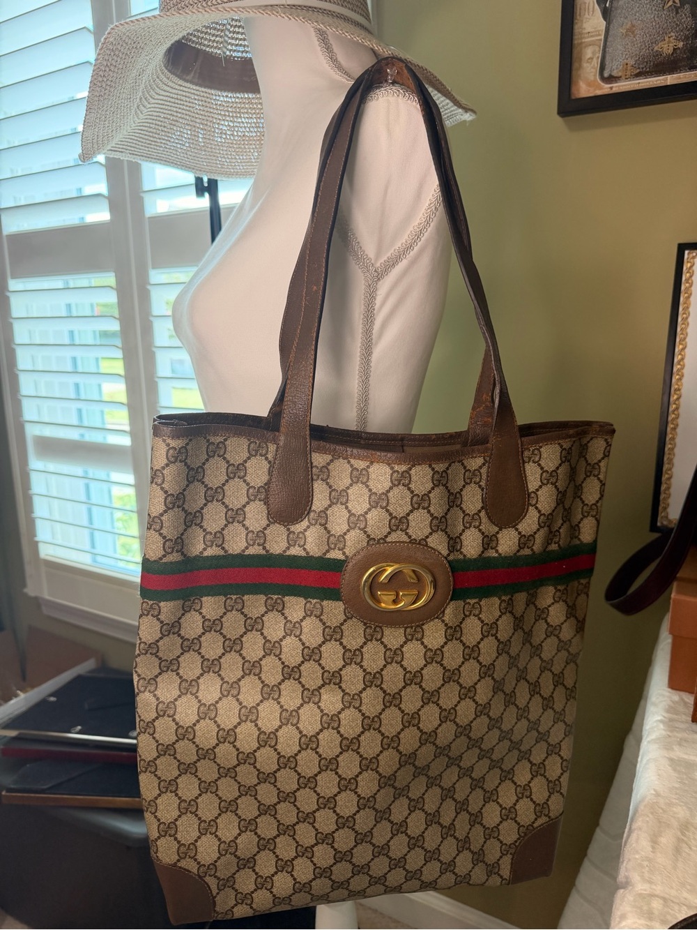 Gucci Brown GG Supreme Canvas Tote with Green-Red Stripe and Gold Hardware - Picture 16 of 16